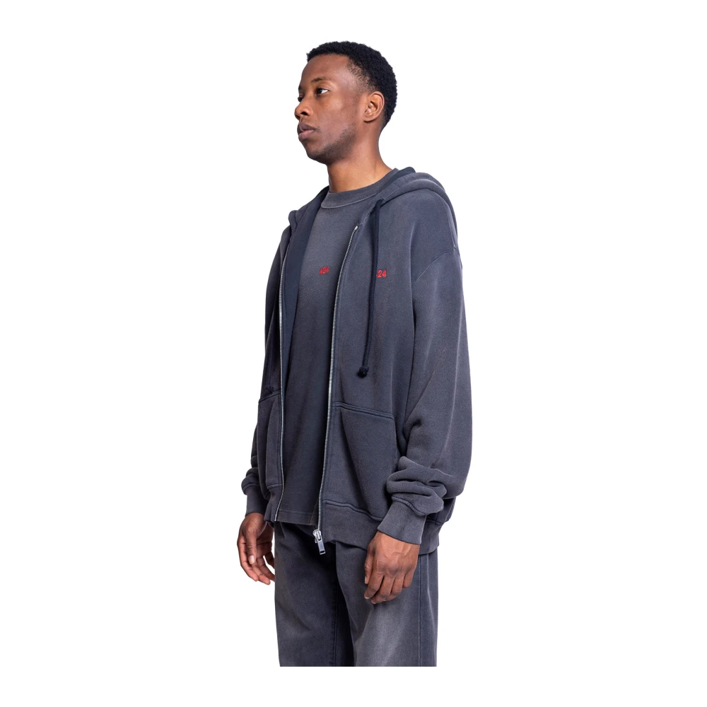 424 Zwarte Zip Up Hoodie Streetwear Stijl Blue Heren