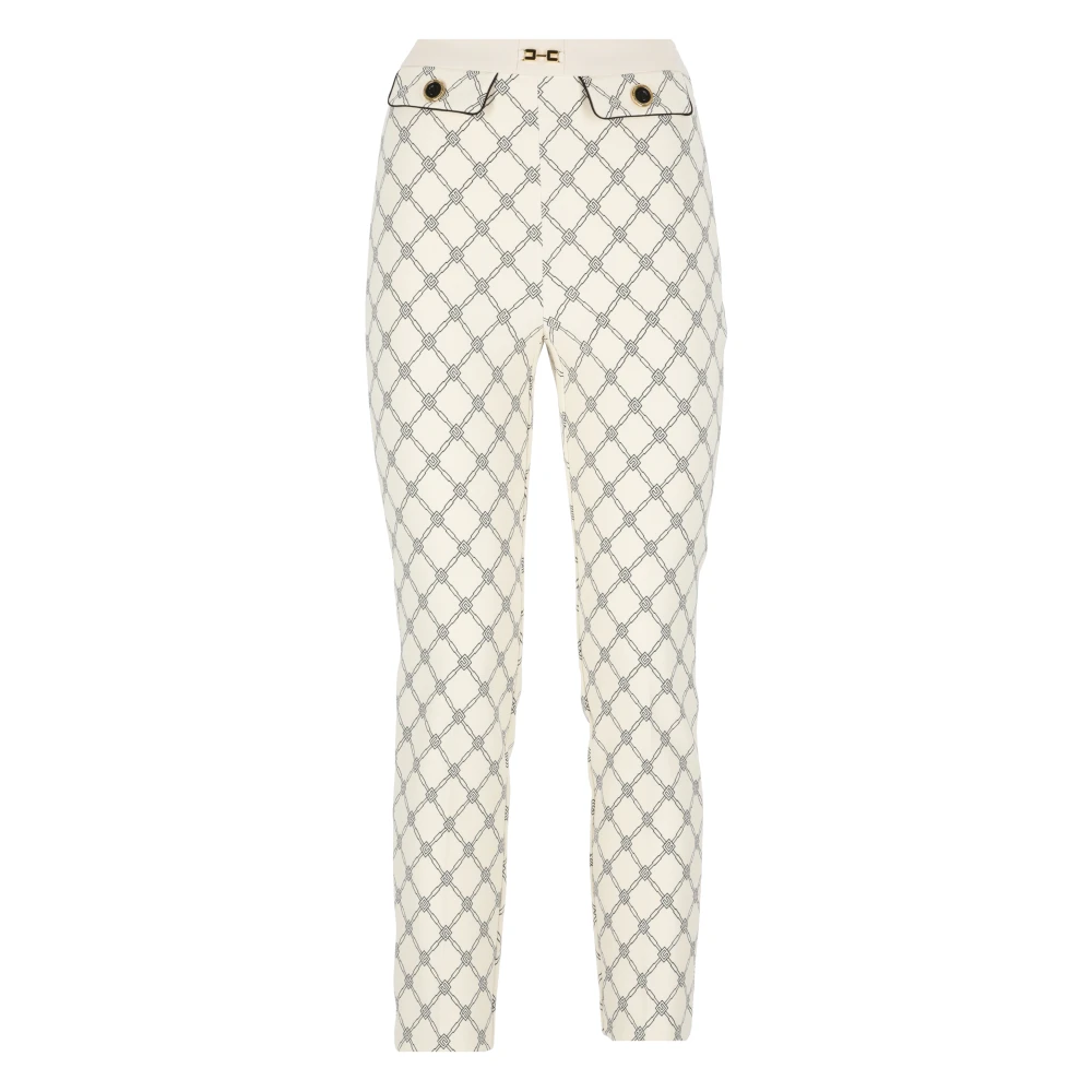 Elisabetta Franchi Ivoor Crêpe Broek met Logo Knopen Beige Dames
