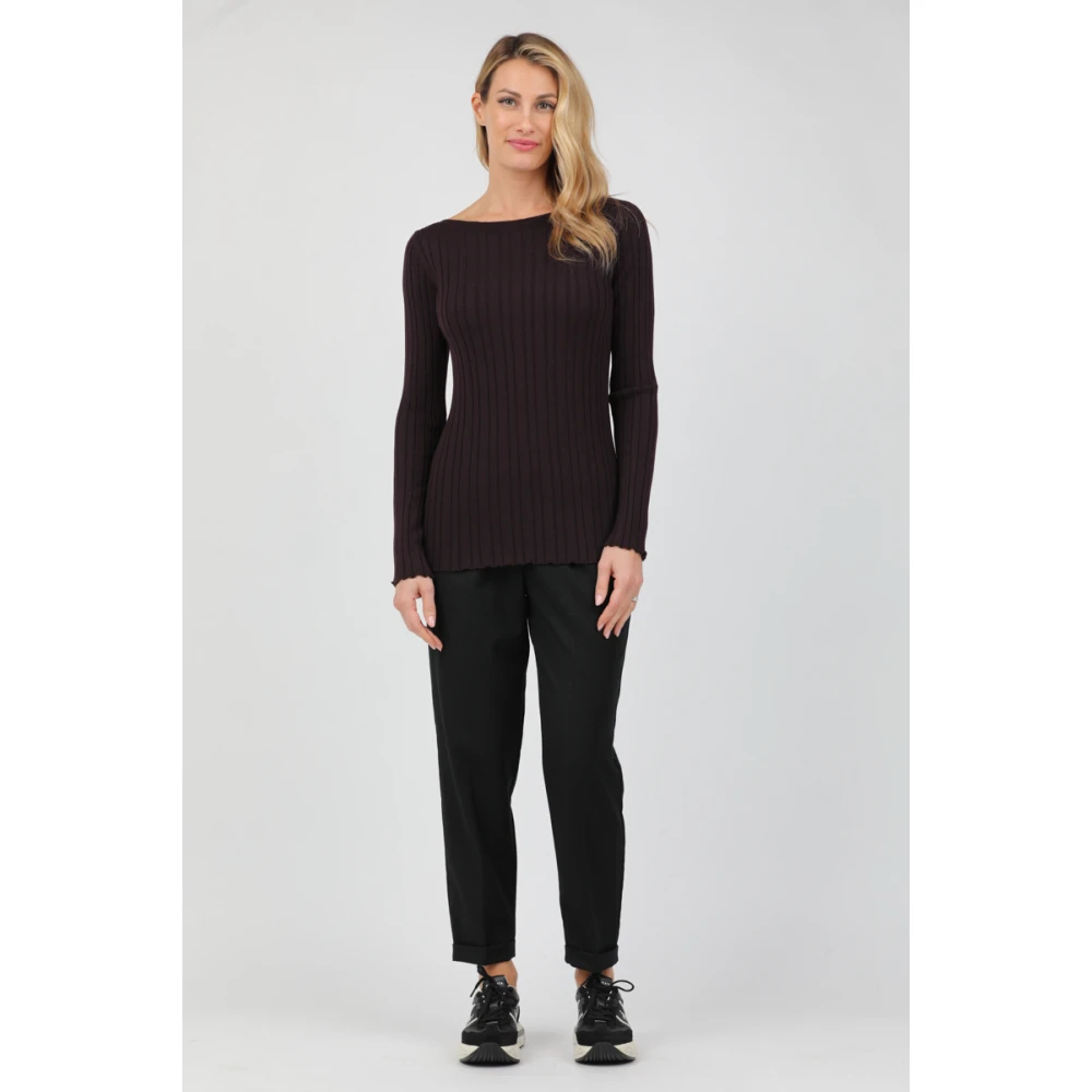 Alpha Studio Top met lange mouwen en boothals met knoopdetail Brown Dames