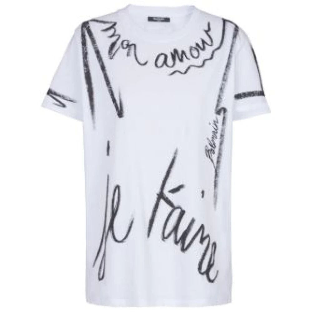 Balmain Korte mouw letter print shirt wit White Dames