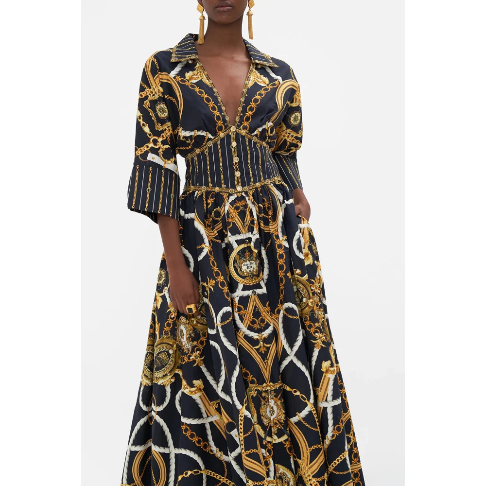 Camilla Coast To Coast Midi Jurk met Gevormde Tailleband Multicolor Dames