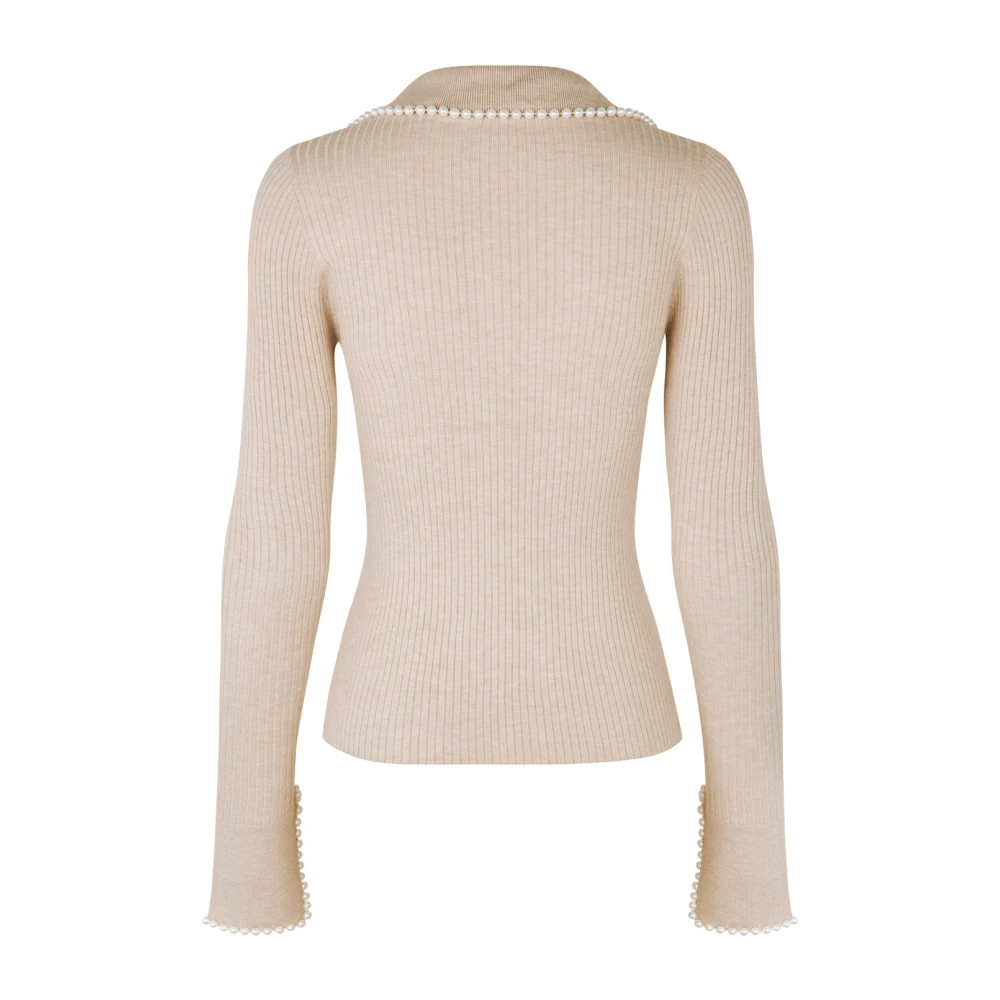 Cras Gebreide Blouse met Pareldetail Beige Dames