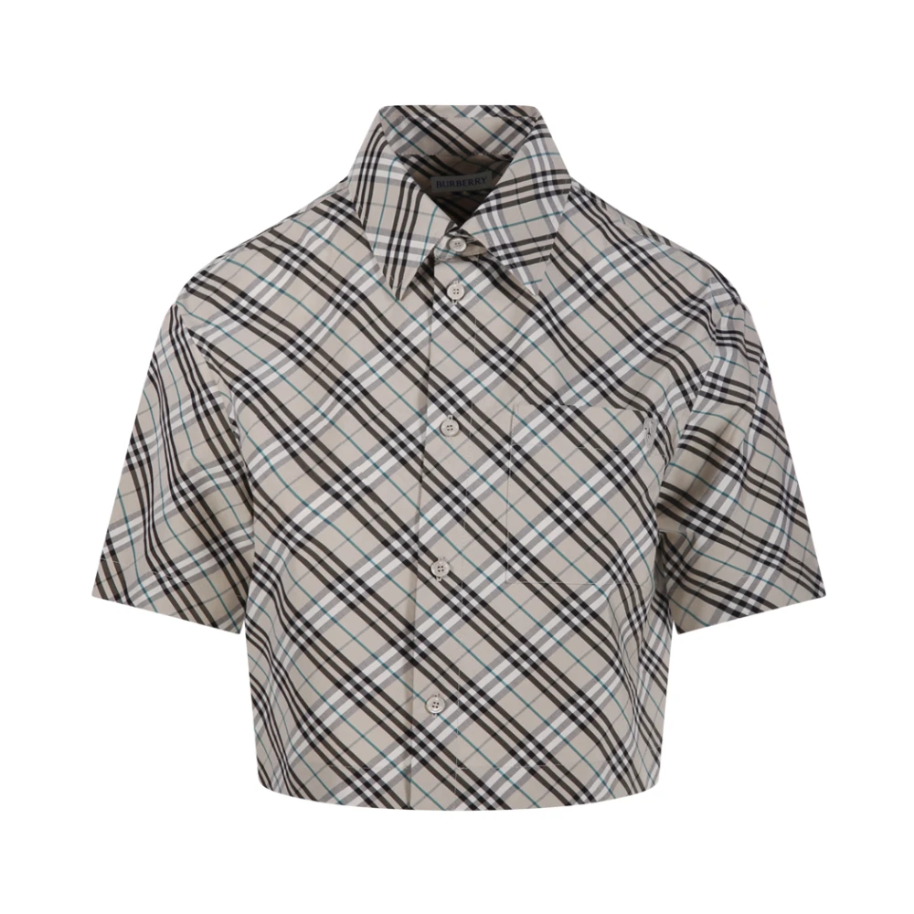 Burberry Geruite Cropped Shirt Gray Dames