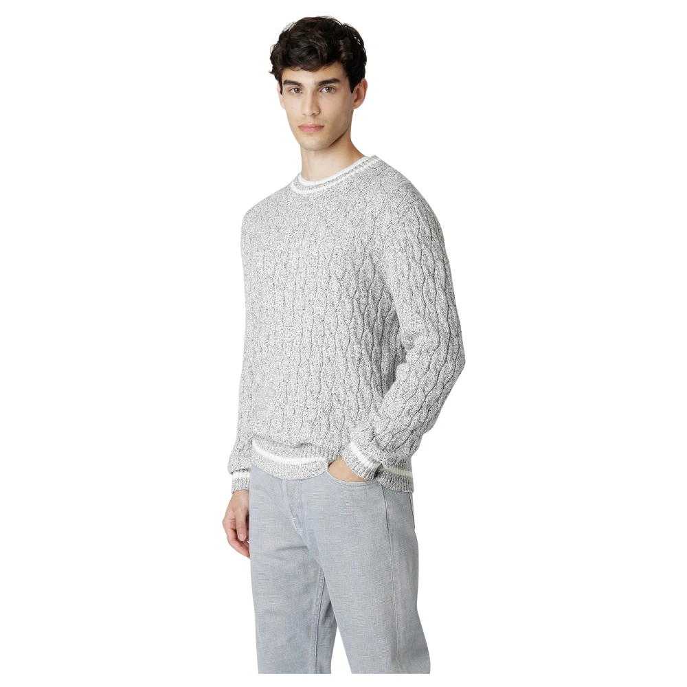 Eleventy Katoen Mouliné Ronde hals Sweater Gray Heren