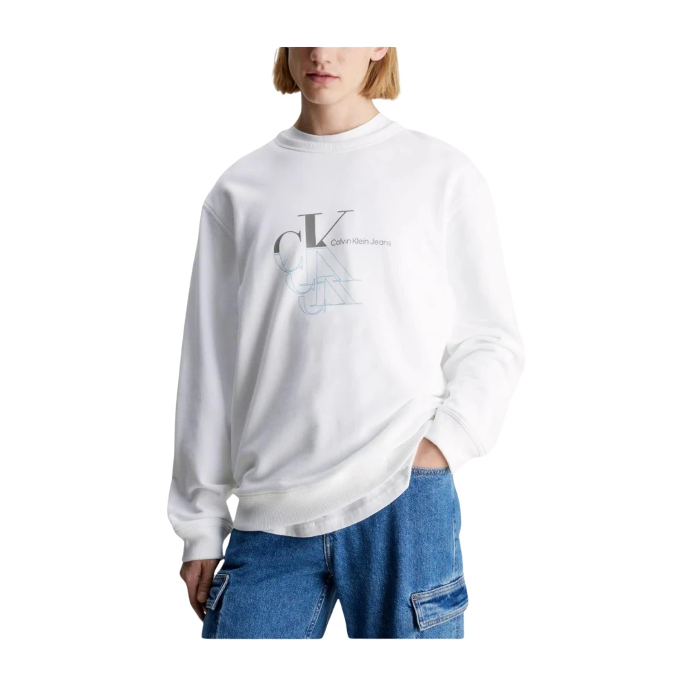 Calvin Klein Monogram Echo Sweatshirt White Heren