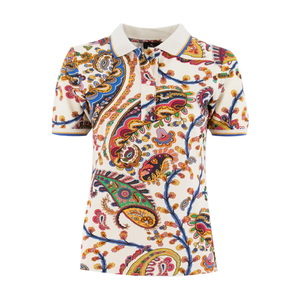 Etro Women's Multicolor Polo Shirts, S, Pique Polo Shirt With Print