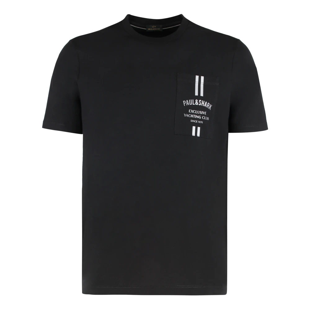 Paul & Shark Black T-Shirts, Male, S, Cotton T-Shirt With Logo