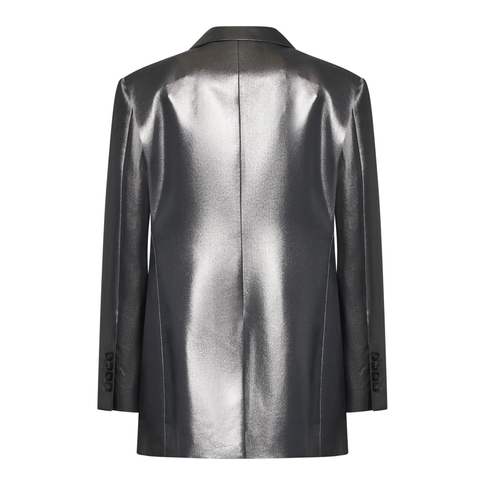 BRUNELLO CUCINELLI Zilver Zijden Twill Double-Breasted Blazer Gray Dames
