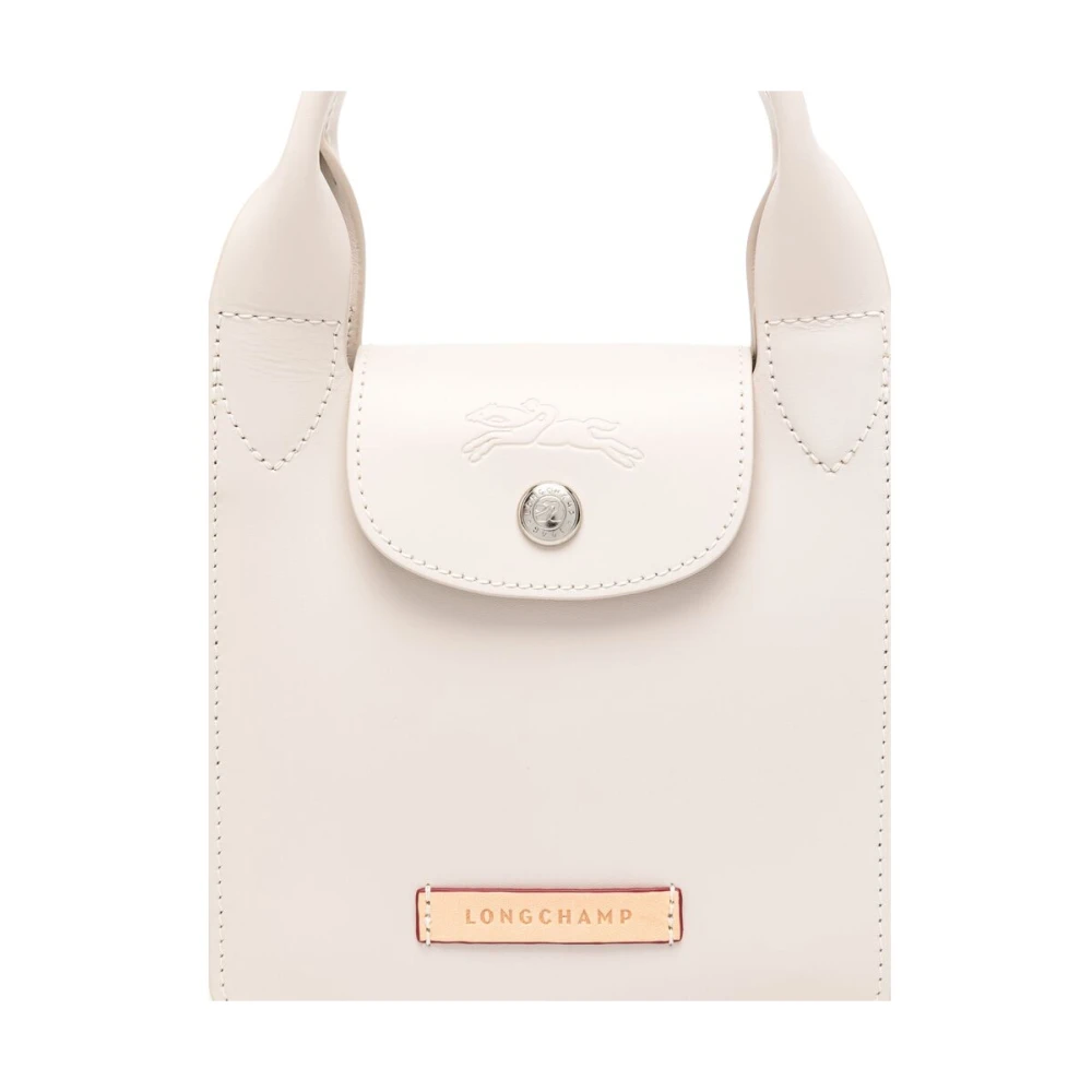 Longchamp Ecru Kalfsleer Foldover Schoudertas Beige Dames