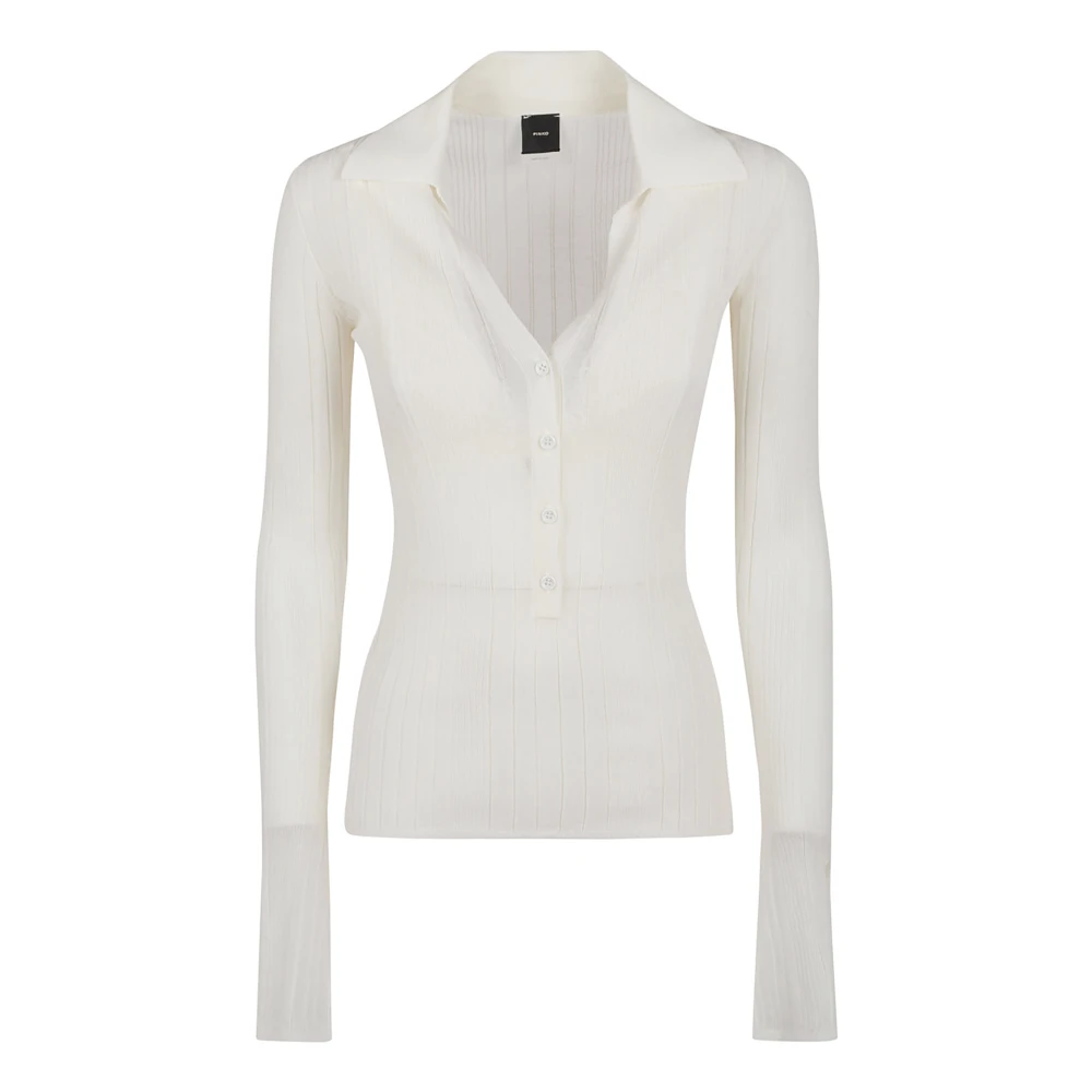 Pinko Elegant Polo Crepe Top White Dames