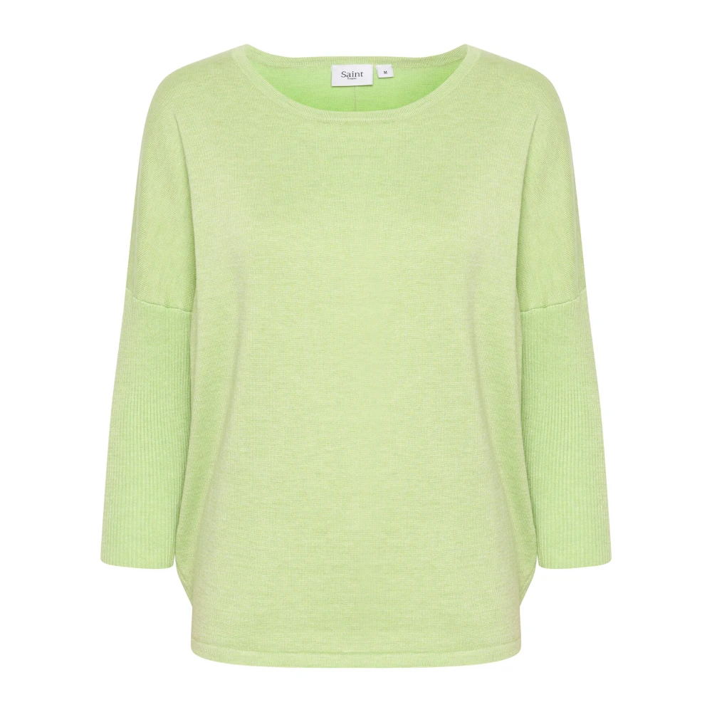 Saint Tropez R-Neck Pullover Strik Seedling Melange Green Dames
