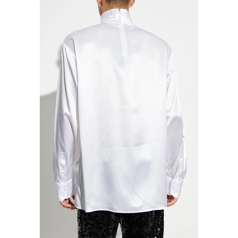 Dolce & Gabbana Zijden top met opstaande kraag White Heren