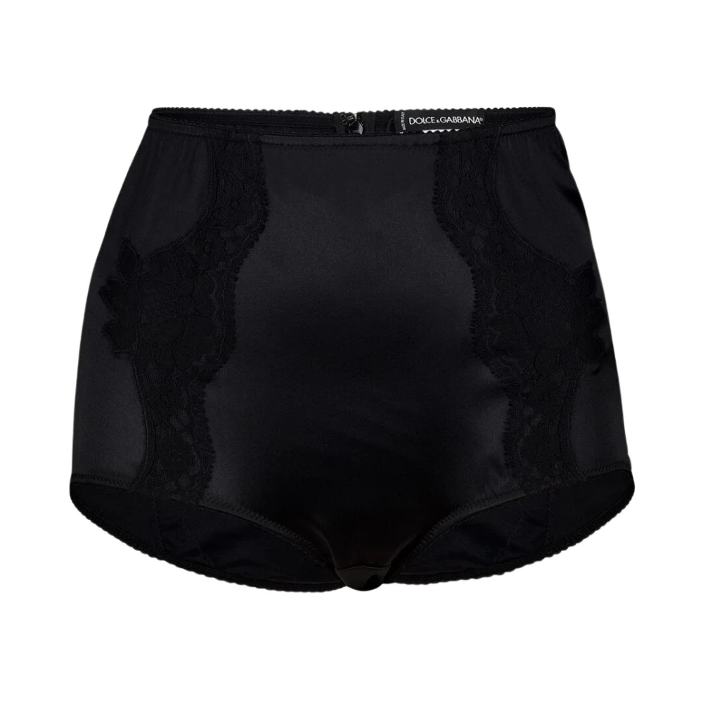Dolce & Gabbana Donna Nero Slip Neri In Raso E Pizzo Vita Alta