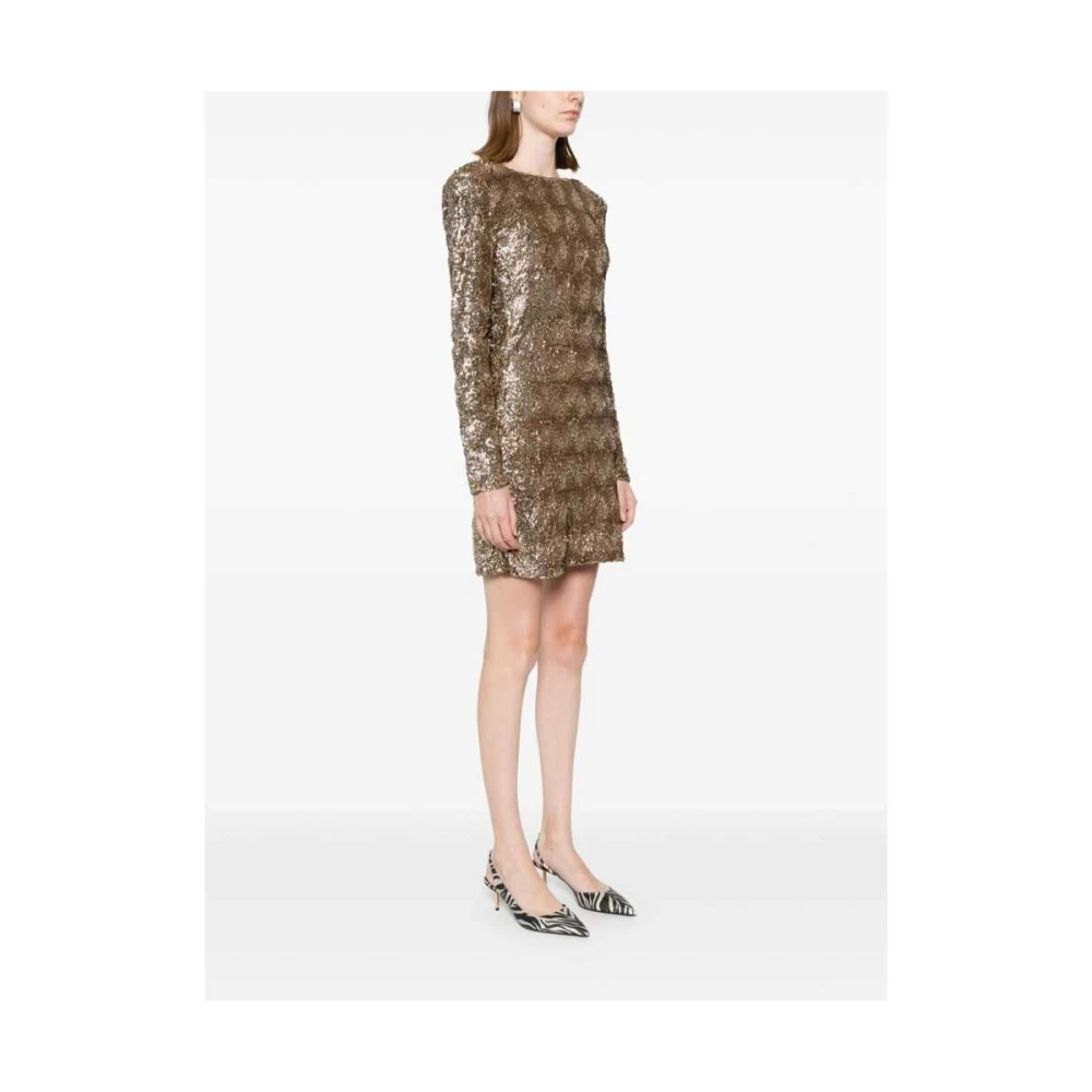 Elisabetta Franchi Kameelbruine Pailletten Jurk Brown Dames