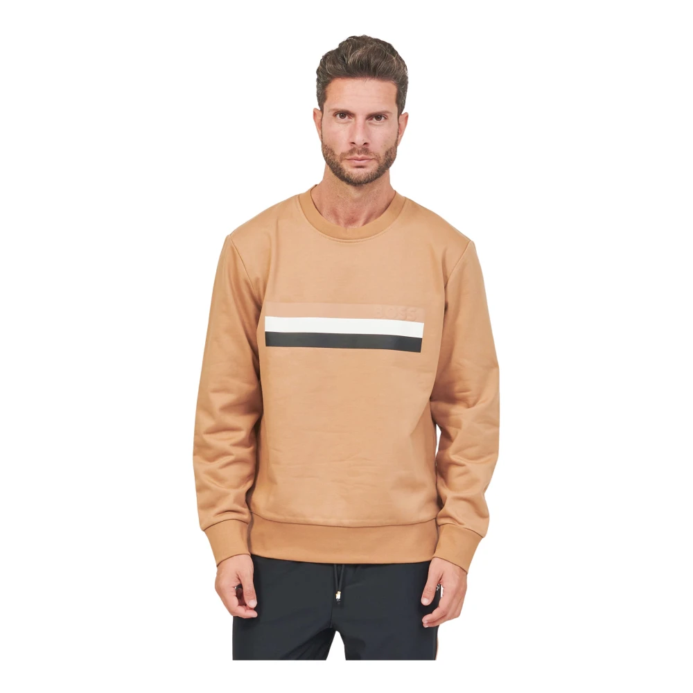 Hugo Boss Sweater met relaxed fit logo print en strepen Beige Heren