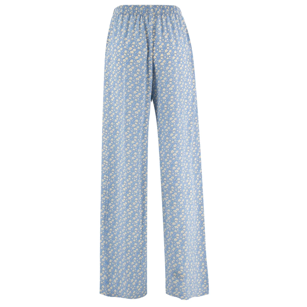 Ermanno Scervino Bloemen Zijden Elastische Trekkoord Broek Blue Dames