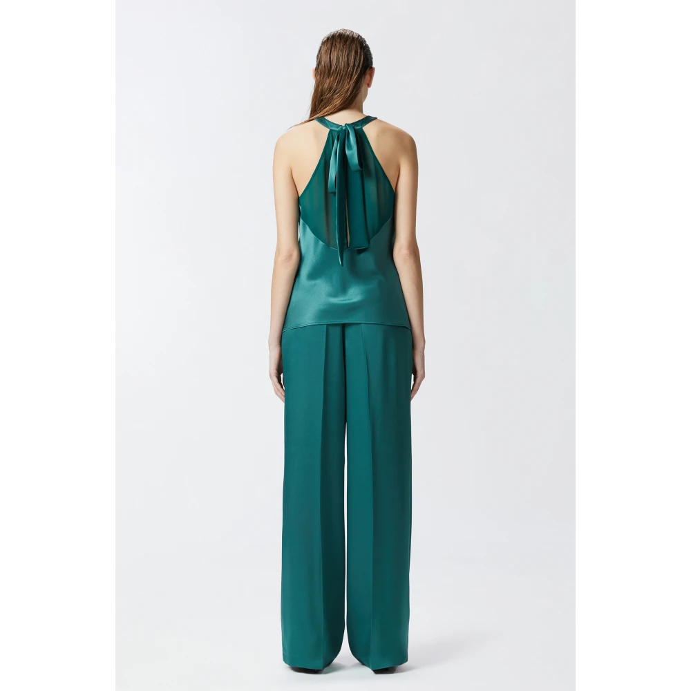 pinko Satijnen Mouwloze Top met Striksluiting Green Dames
