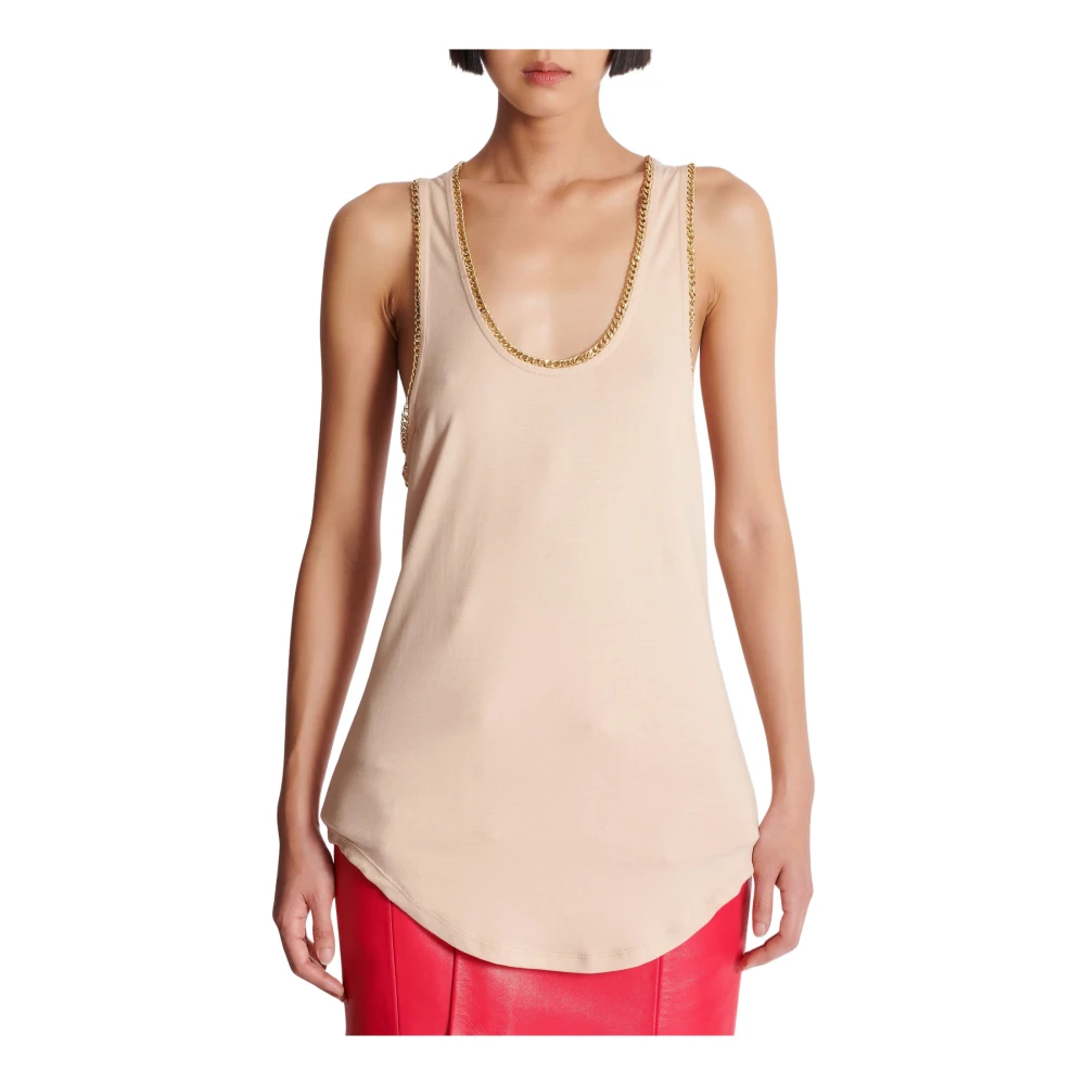 Balmain Relaxte jersey tanktop met kettingen Beige Dames