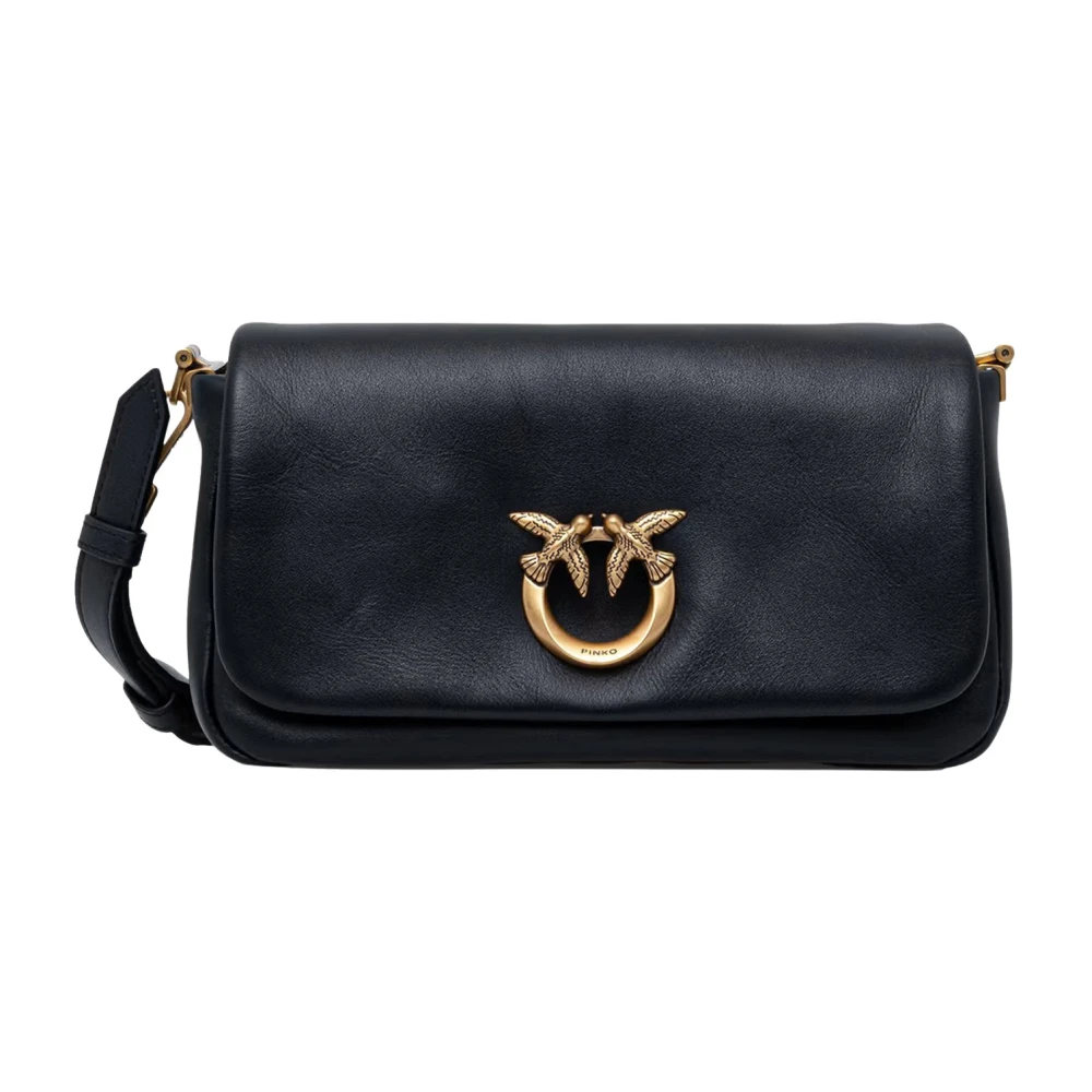 Borsa a tracolla con logo in pelle PINKO Nero/oro - Immagine 2