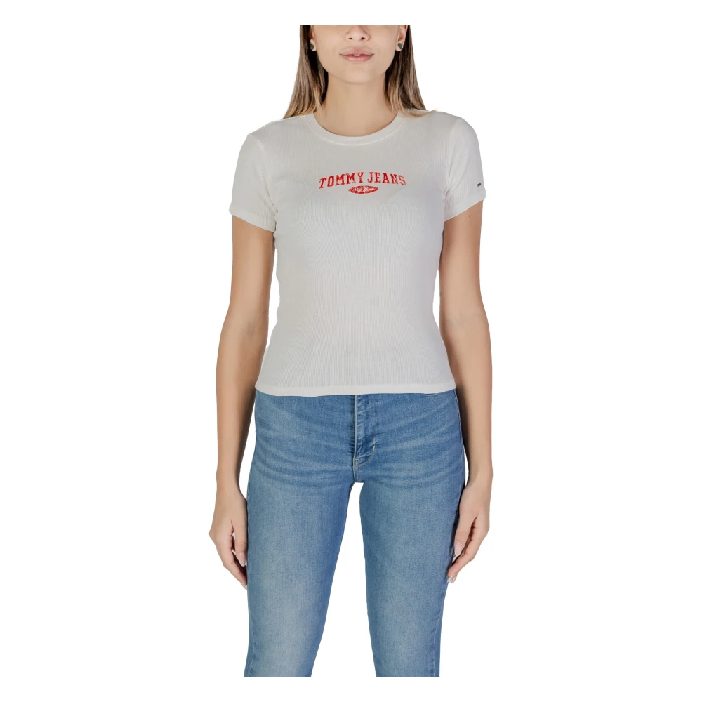 Tommy Jeans Witte Katoenen Crew Neck T-Shirt White Dames