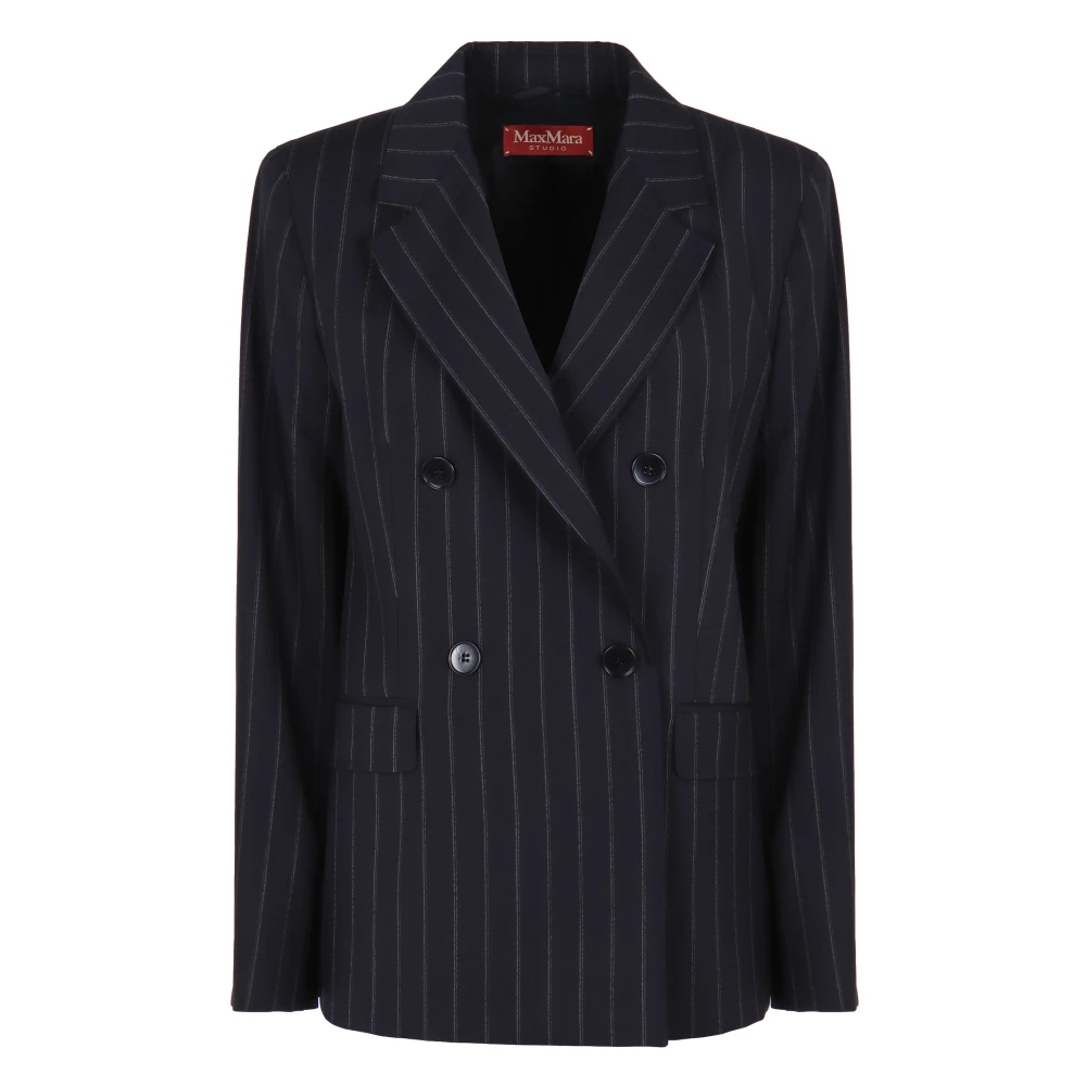 Max Mara Studio Women's Blue Double-Breasted Blazer
