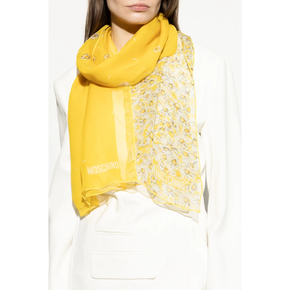Moschino Zijden sjaal met bloemmotief Yellow Unisex