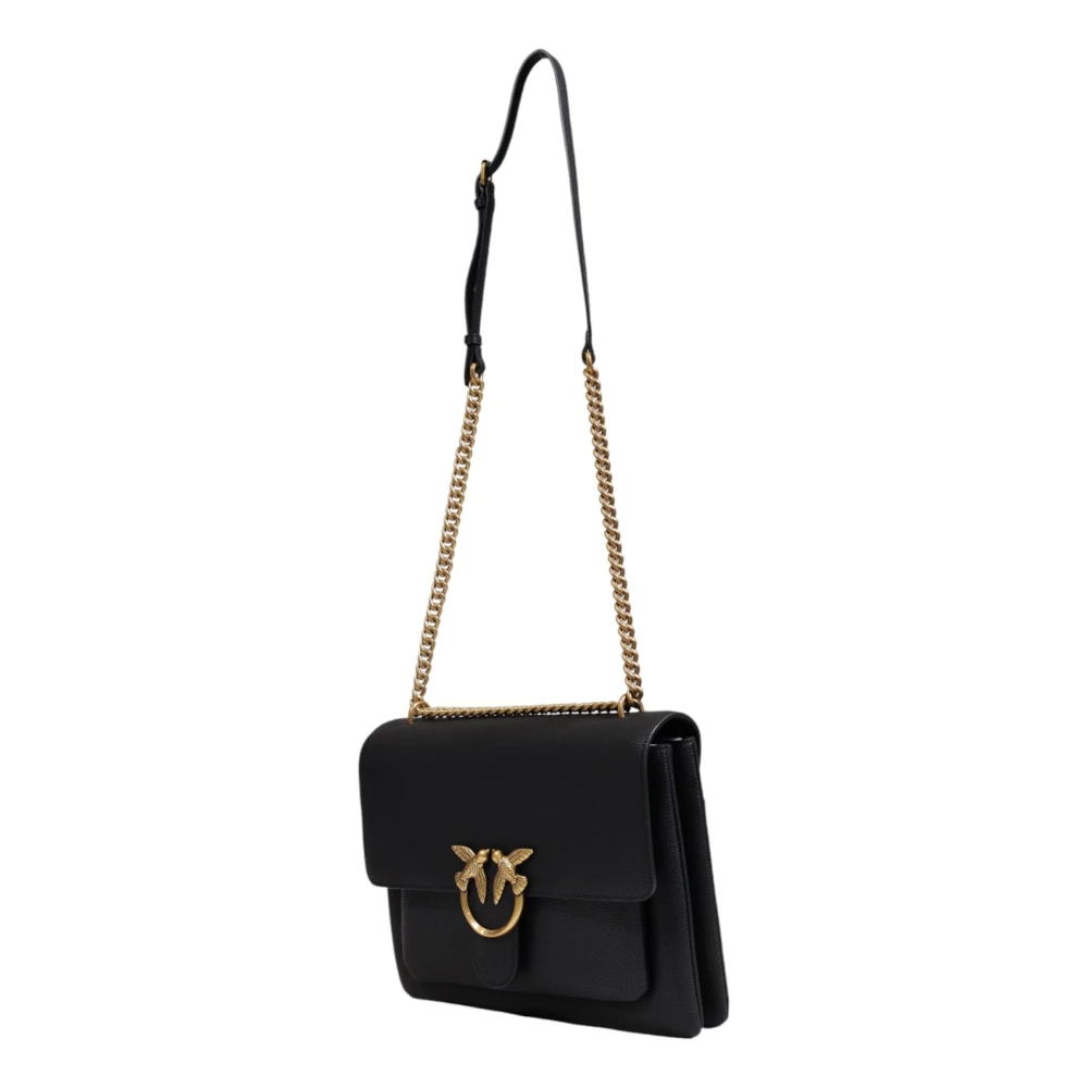 pinko Zwarte leren schoudertas Black Dames