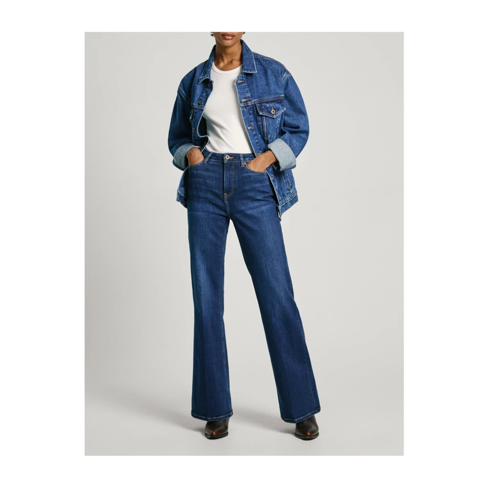 Pepe Jeans Retro Flare High Waist Denim Jeans Blue Dames
