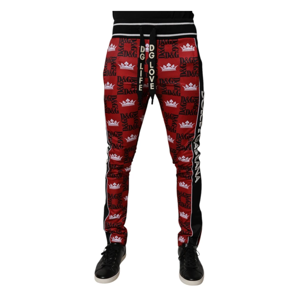 Dolce & Gabbana Röd Crown Logo Monogram Sweatpants