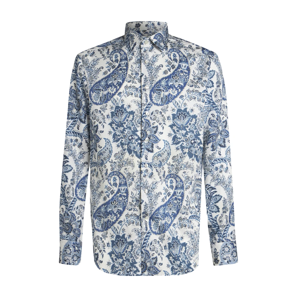 ETRO Blauw Bloemen Paisley Print Overhemd Blue Heren