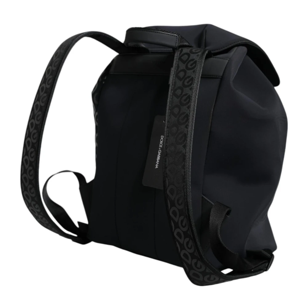 Dolce & Gabbana Zwarte Neopreen Rugzak met Gegraveerde Hardware Black Dames