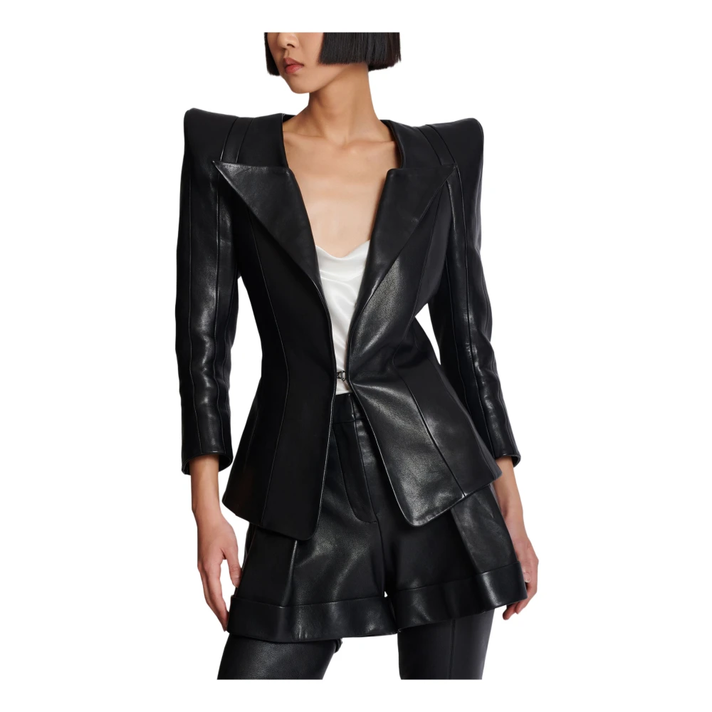 Balmain Aansluitende lamsvacht jas Black Dames