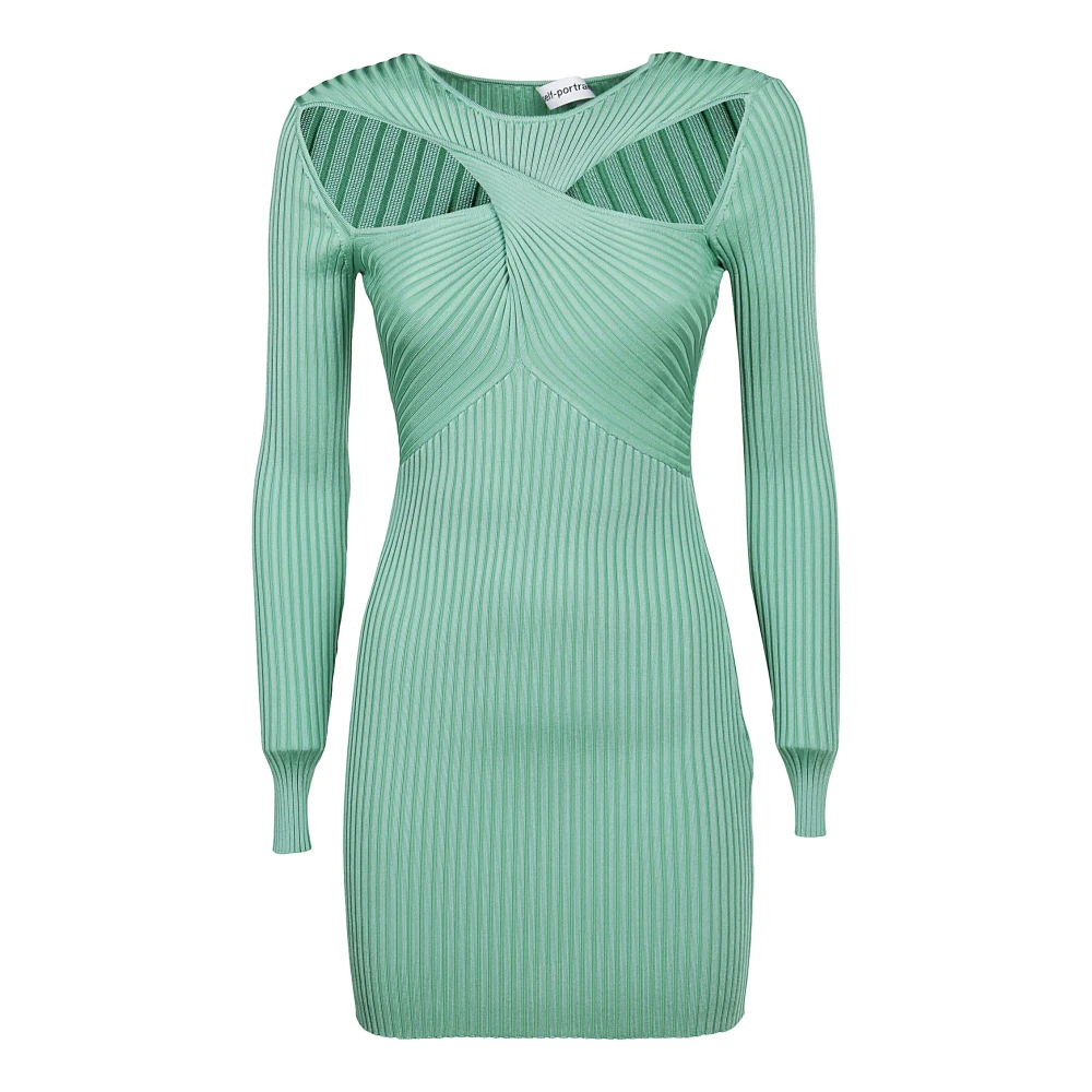 Self Portrait Ribgebreide Mini-jurk met Cut-out Green Dames