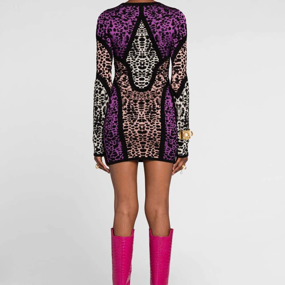 Roberto Cavalli Dierenprint Mini Jurk Bodycon Fit Multicolor Dames