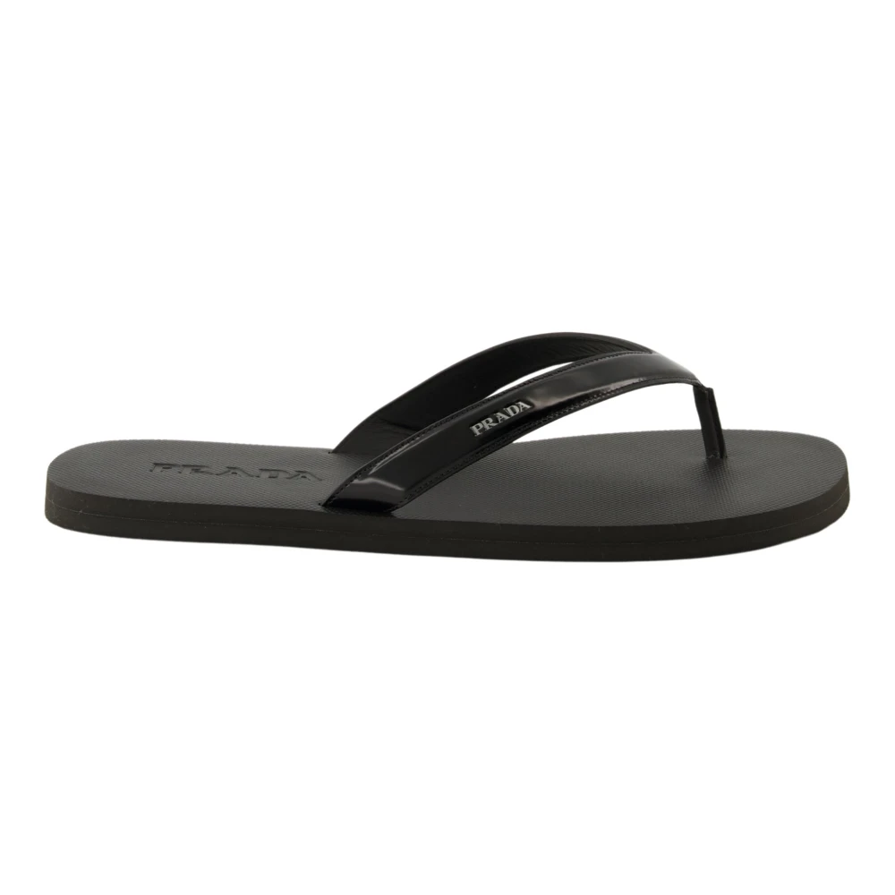Prada Black Brushed Leather Flip-Flops - Male - Flip Flops - 10 Uk - Shoes
