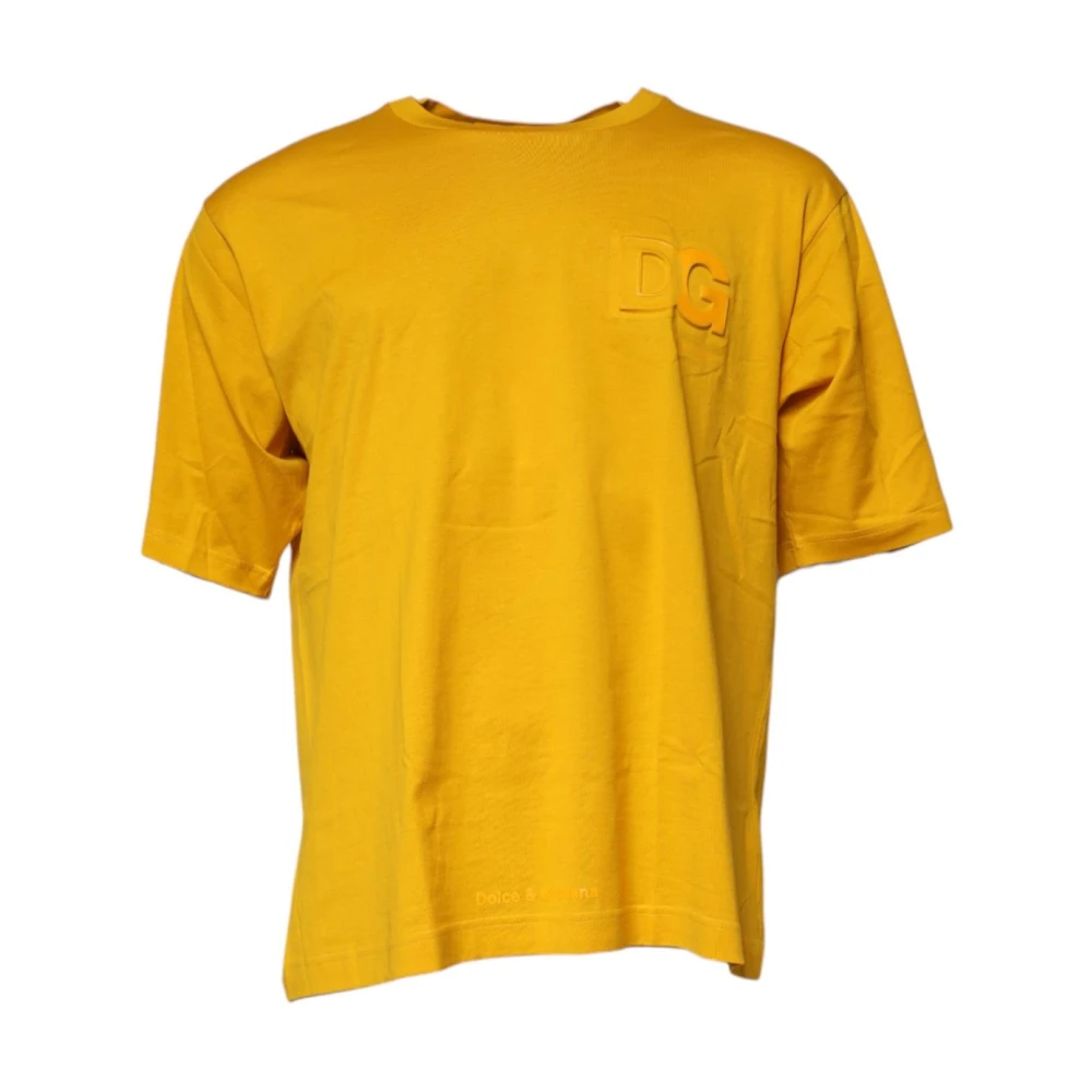 DOLCE & GABBANA Oversize DG Logo Cotton T-Shirt Shirt Dark Yellow - Image 4