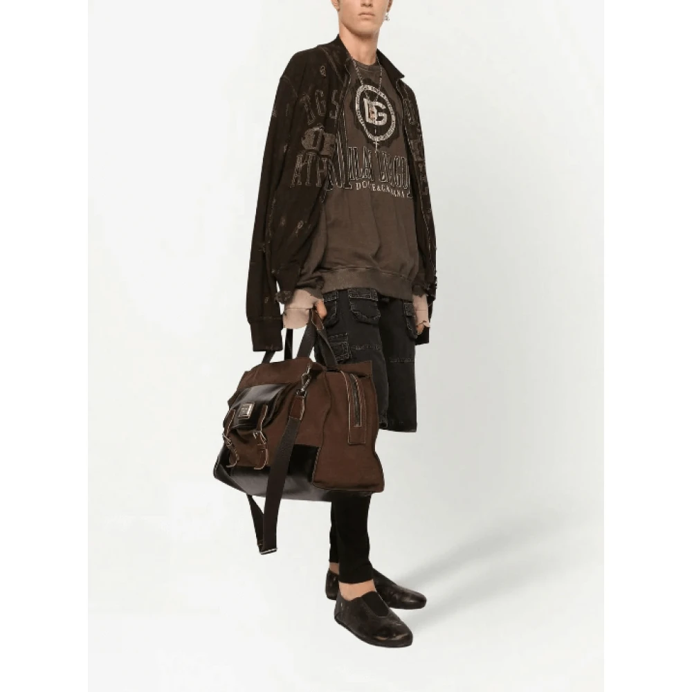 Dolce & Gabbana Bruine Logo-Print Katoenen Sweatshirt Brown Heren