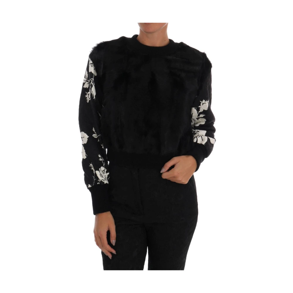 Dolce & Gabbana Black Fur Floral Brocade Zipper Sweater - IT36 | XS - Image 2