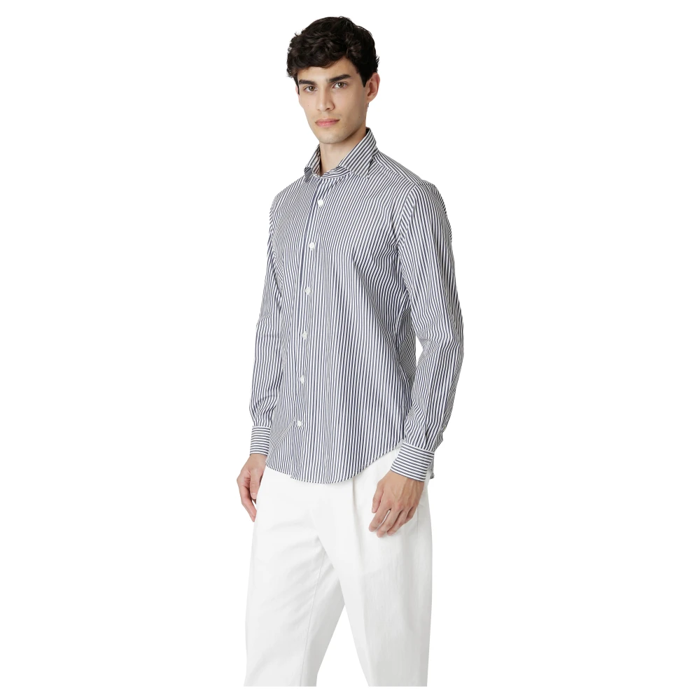 Eleventy Gestreept Katoenen Overhemd Slim Fit Blue Heren