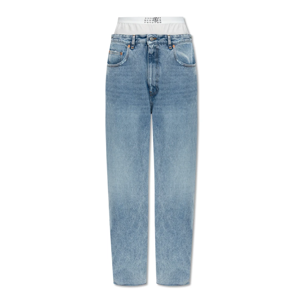MM6 Maison Margiela Denim Straight Leg Jeans met elastische tailleband Blue Dames