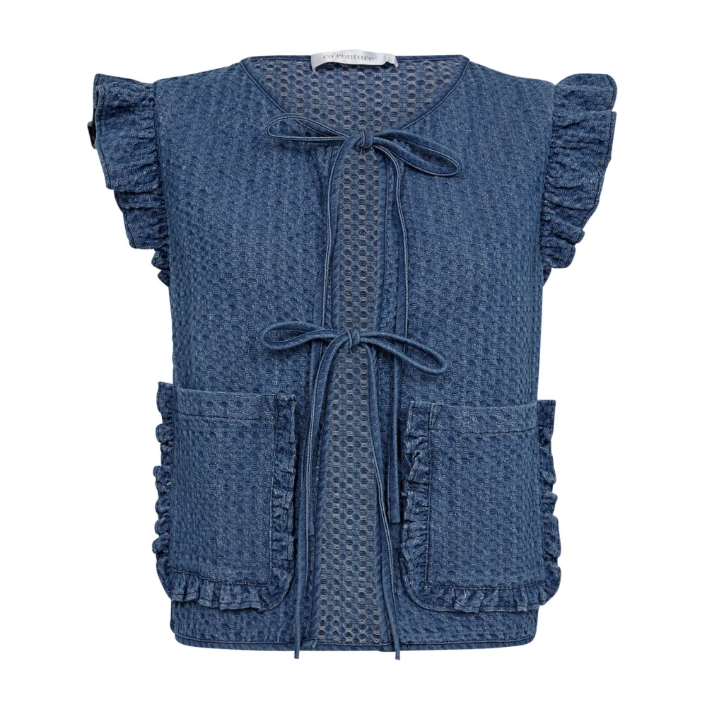 Co'Couture Checkcc Denim Vest met Ruchedetails Blue Dames