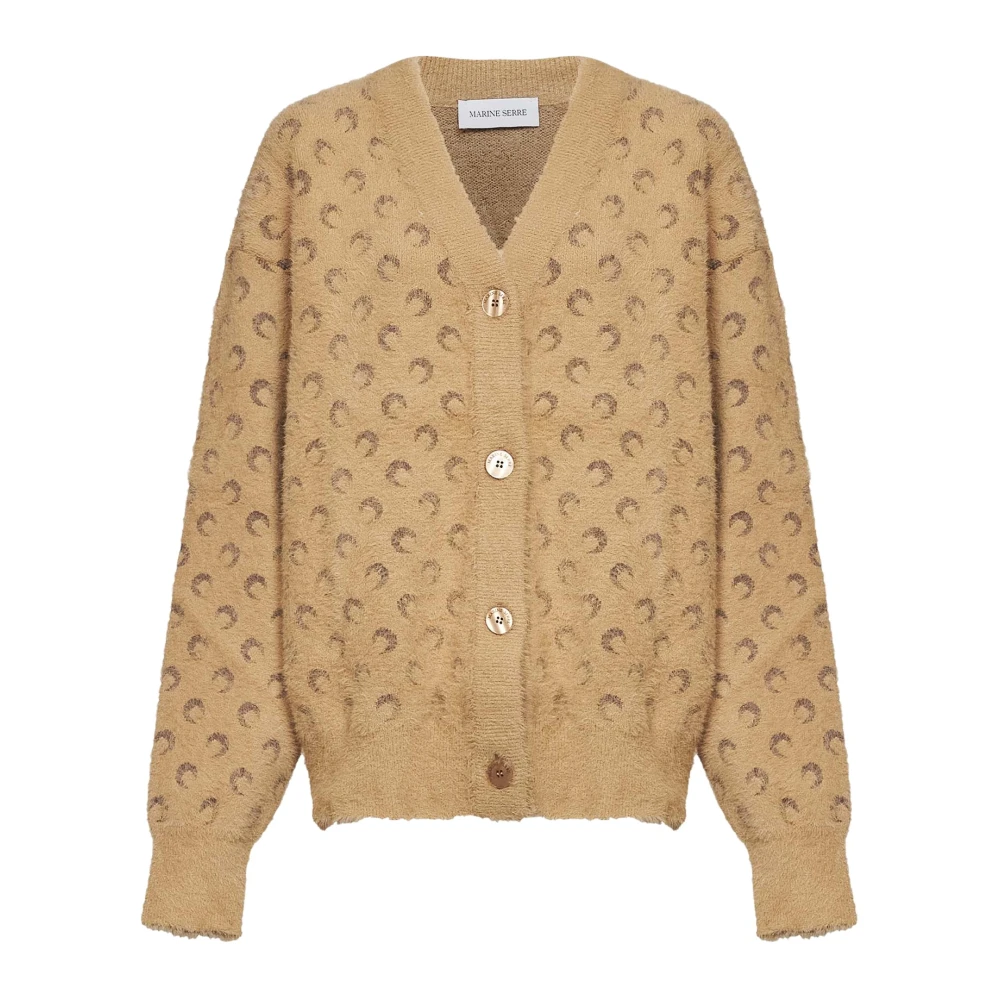 Marine Serre Donna Beige - Cardigan Fluffy Moon In Maglia Jacquard A Maniche Lunghe - Knitwear - M