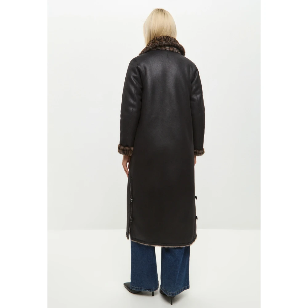 Cesare Gaspari Omkeerbare Faux Animal Print Shearling Lange Jas Black Dames