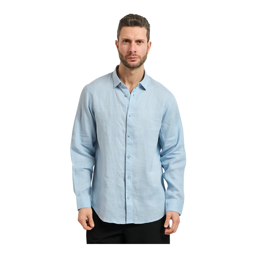 Armani Exchange Men's Blue Casual Shirts, S, Regular Fit Linen Shirt