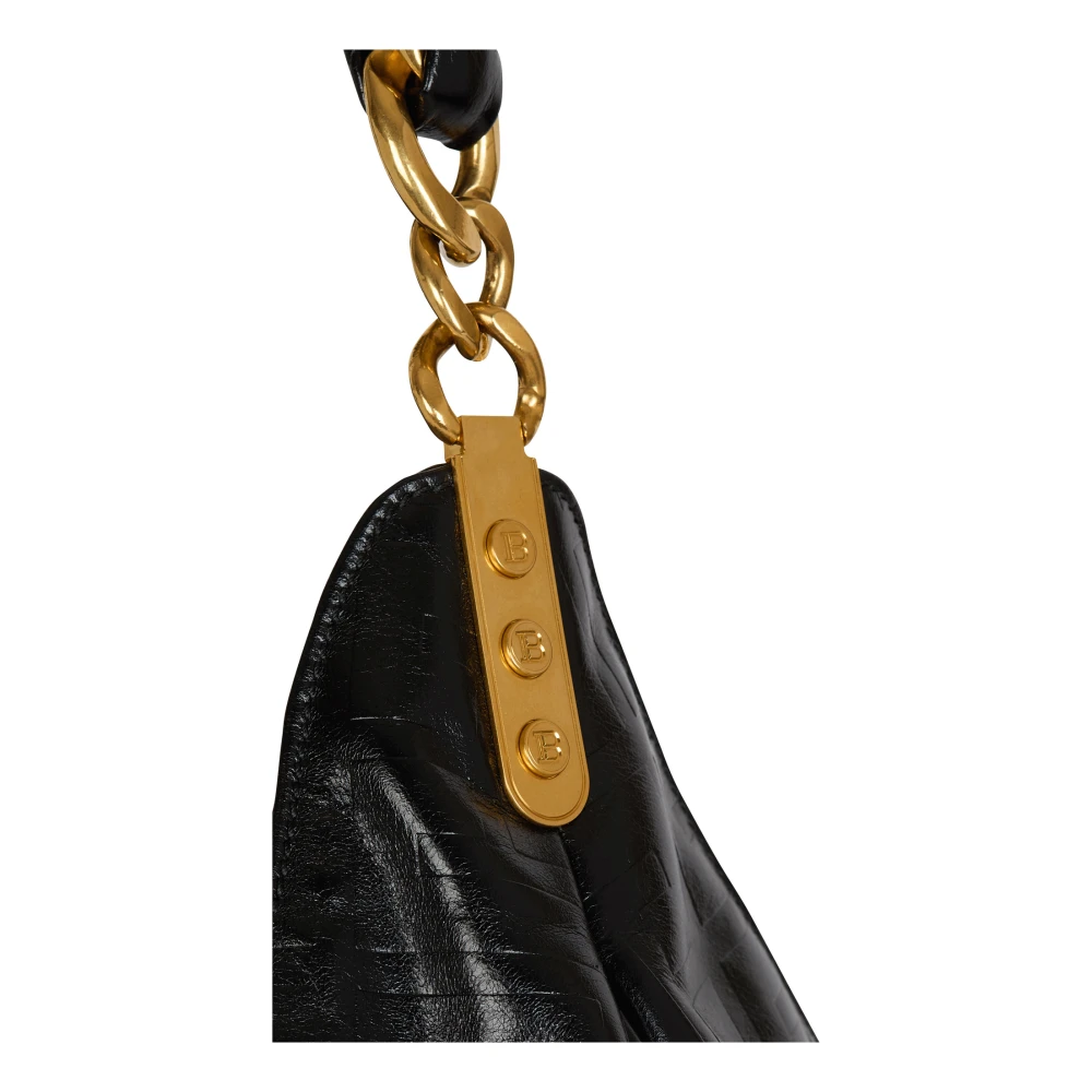 Balmain Grote 1945 Soft Hobo tas in gekreukt kalfsleer Black Dames