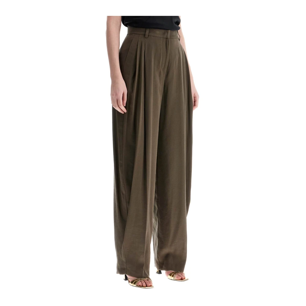 Andamane Khaki Wijde Pijp Broek met Plooien voor Green Dames