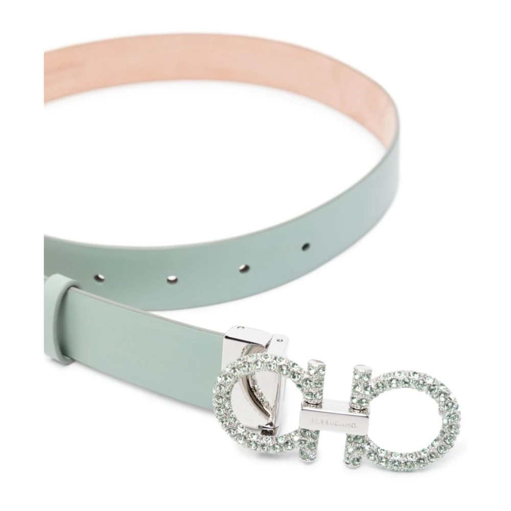 Salvatore Ferragamo Kristallen Leren Riem met Gancini Gesp Green Dames