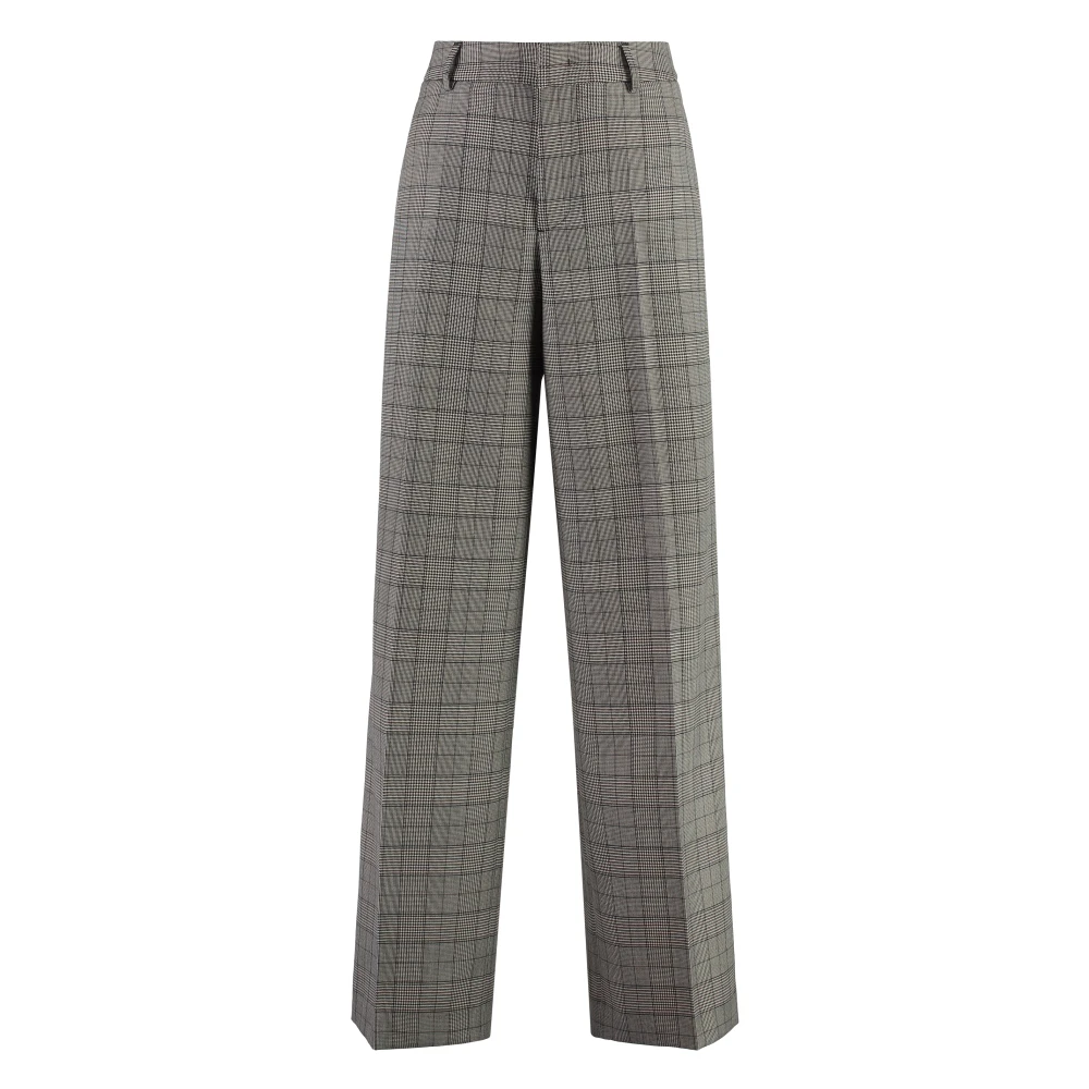 Pt Torino Women's Black Wide-Leg Wool Trousers- Prince Of Wales Check - Wide Trousers - Xs - Trousers