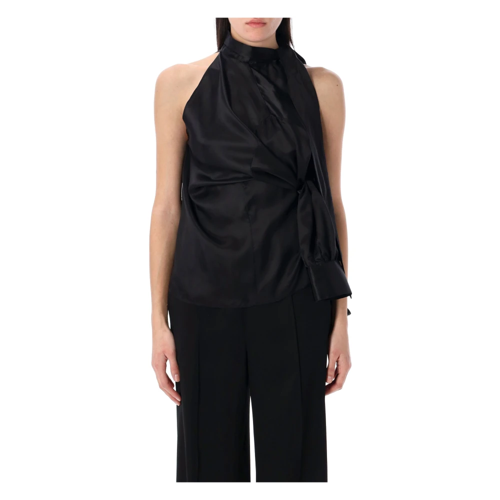 MM6 Maison Margiela Zwarte Twist Bow Shirt Dameskleding Black Dames