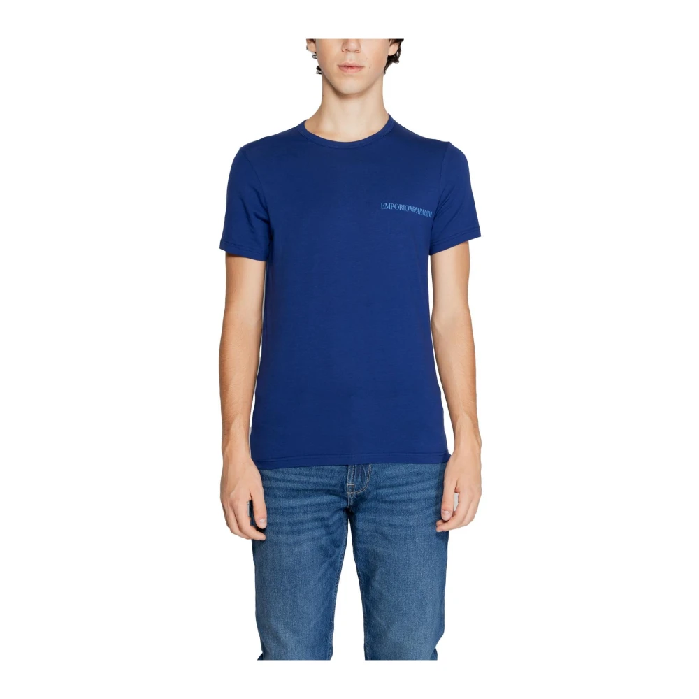 Emporio Armani Blauw Crew Neck T-shirt Effen Patroon Blue Heren